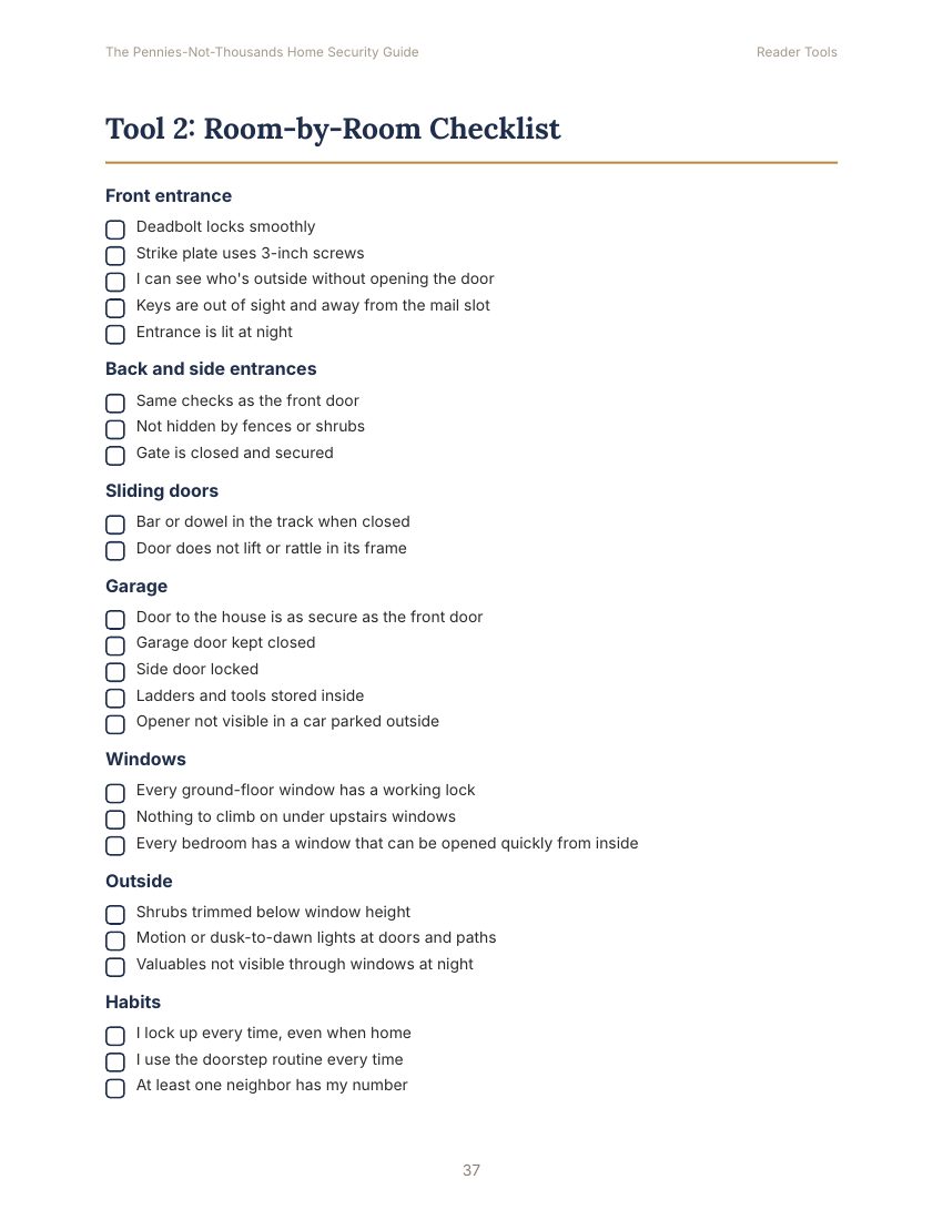 Book 1 page 37: room-by-room checklist